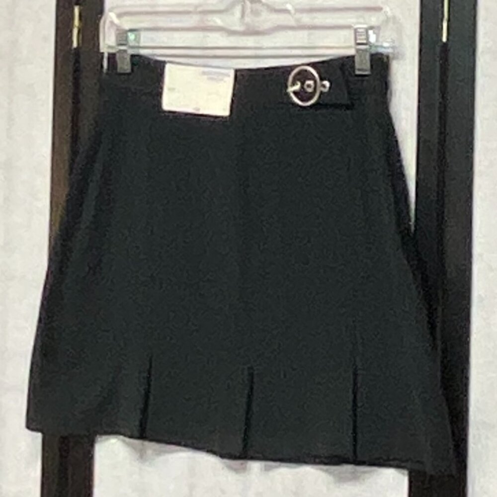 Arizona Jean Co Black A-Line Mini Skirt S Box Pleat Self-Belt Side Zip NWT - Picture 4 of 11
